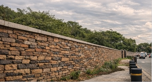 Long perimeter stone wall